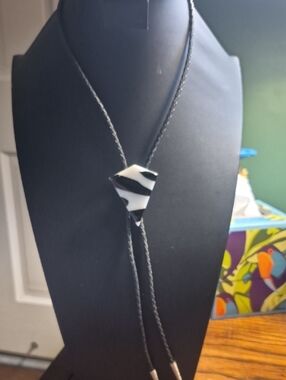 Glass Zebra Leather Bolo
